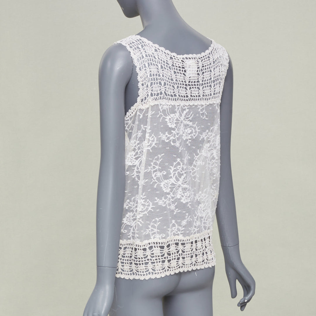 ADAM JONES 2000s floral openwork lace applique beige crochet knit tank M