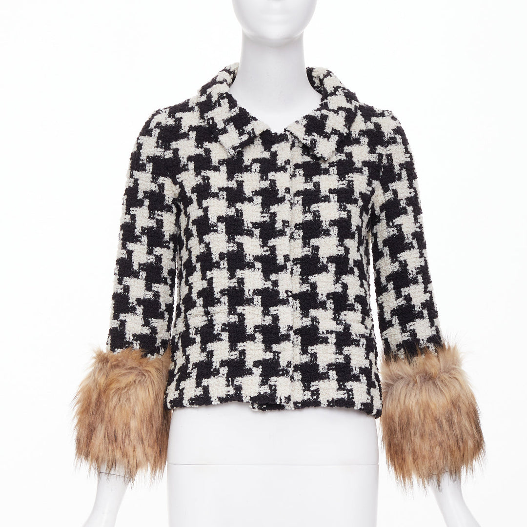 VALENTINO 2025 Runway Mossi Faux Fur Houndstooth wool tweed jacket IT36 XS