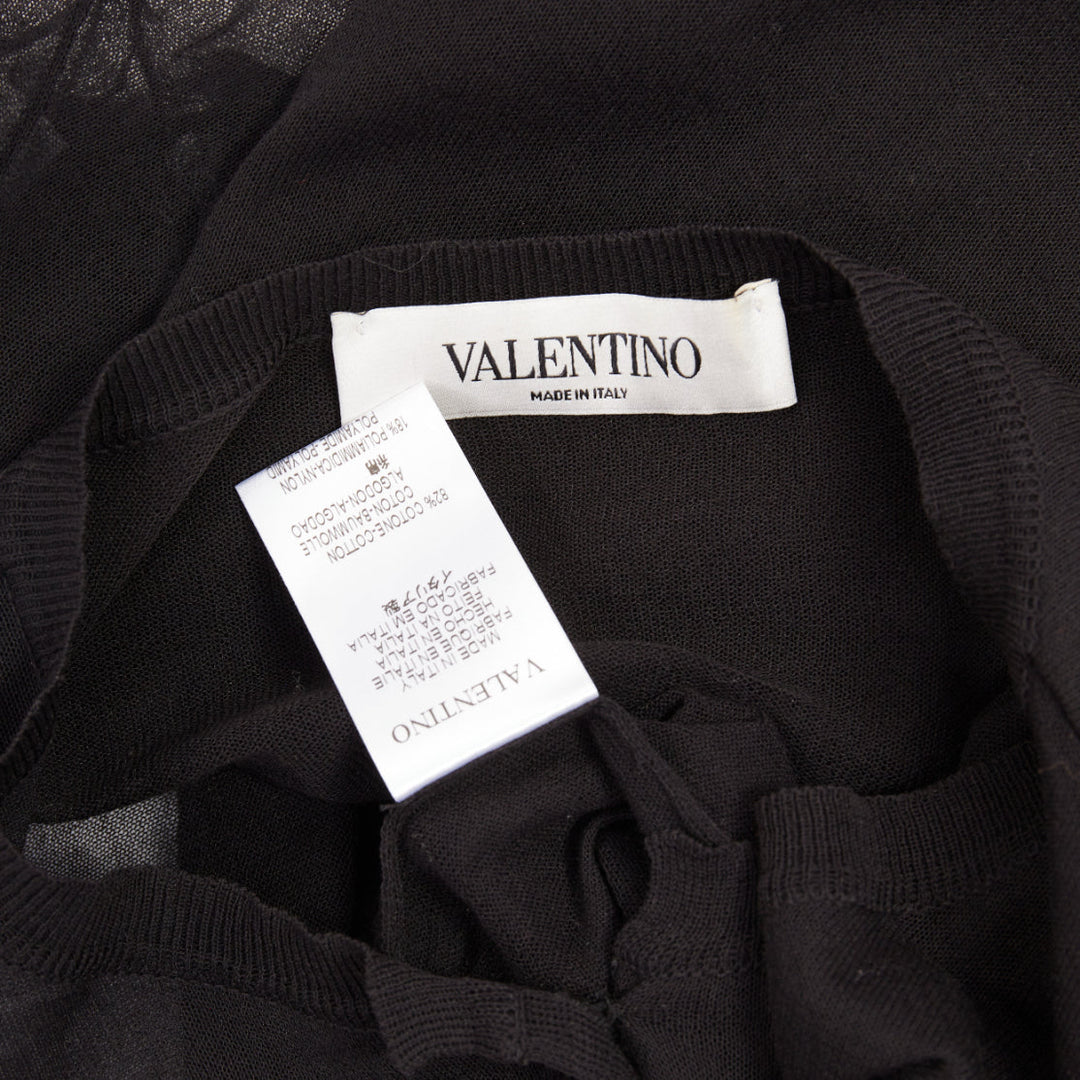 VALENTINO black cotton blend sheer knit oversized lace bow crop cardigan M