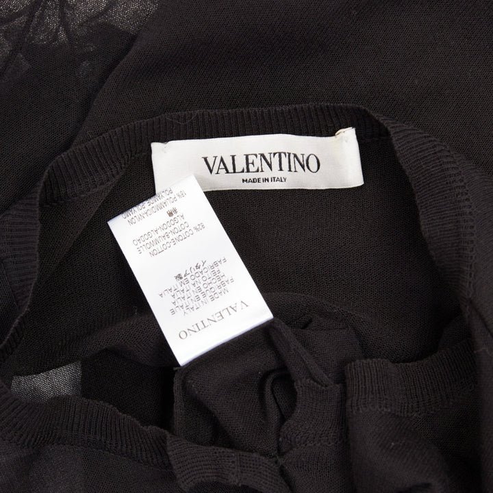 VALENTINO black cotton blend sheer knit oversized lace bow crop cardigan M