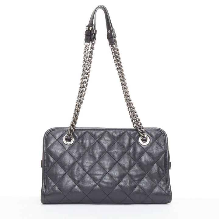 CHANEL Small Casual Riviera Zip black leather ruthenium CC chain shoulder bag