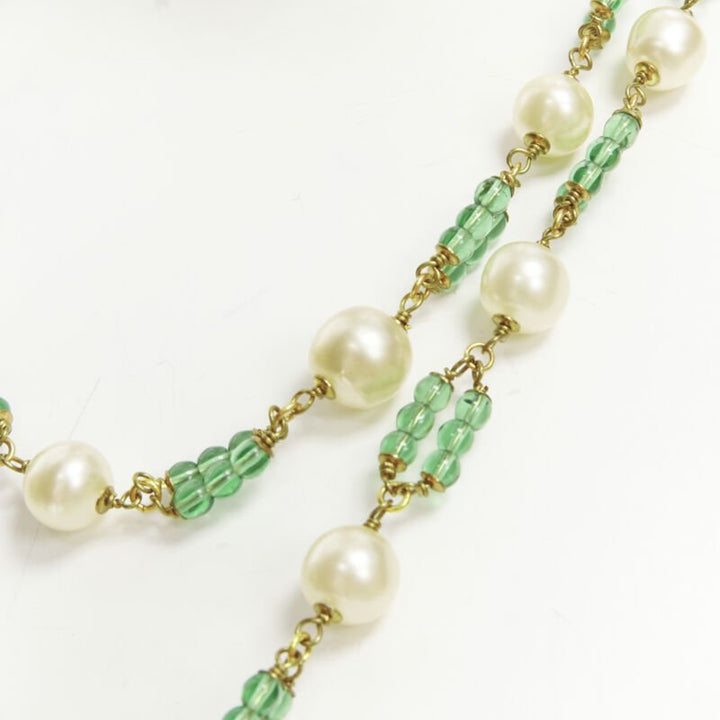 vintage CHANEL 93A green Gripoix poured glass beads faux Pearl sautoir necklace