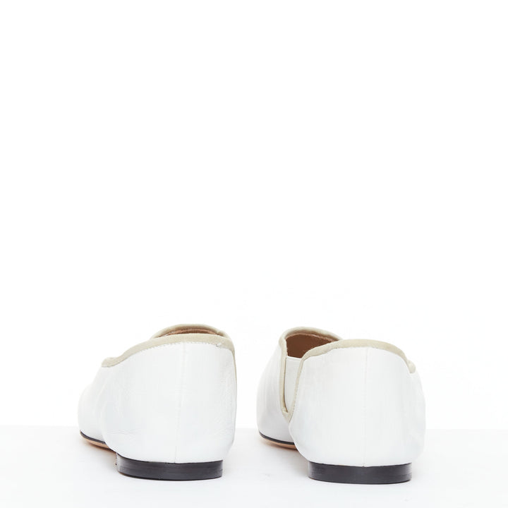 THE ROW cream grosgrain leather nude trimmed ballet flats EU37.5