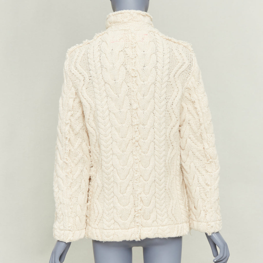 JUNYA WATANABE MAN 2003 cream frayed edge wool cable knit tailored jacket M