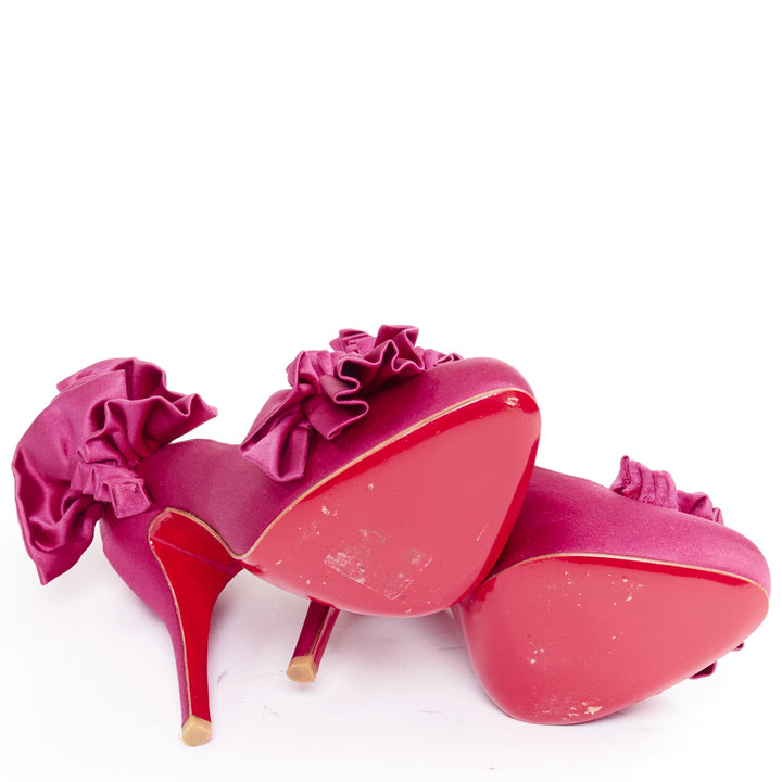 CHRISTIAN LOUBOUTIN Escandria 120 Satin cranberry pink ruffle platform EU37.5