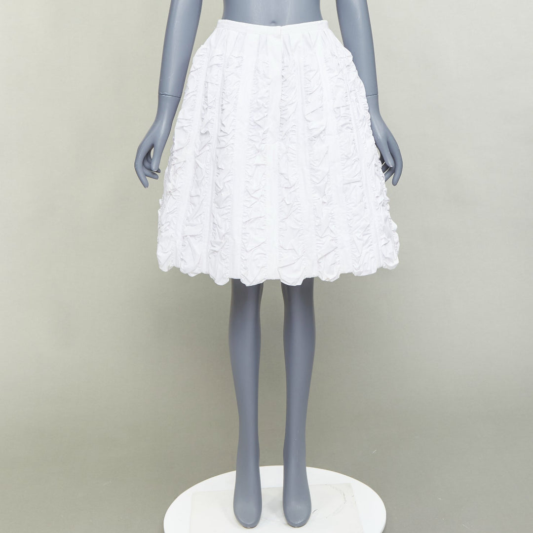 ALAIA Vintage white double cotton crumpled shirred panelled flared skirt FR40 L