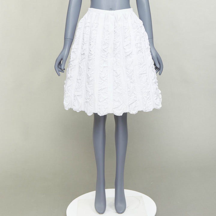 ALAIA Vintage white double cotton crumpled shirred panelled flared skirt FR40 L