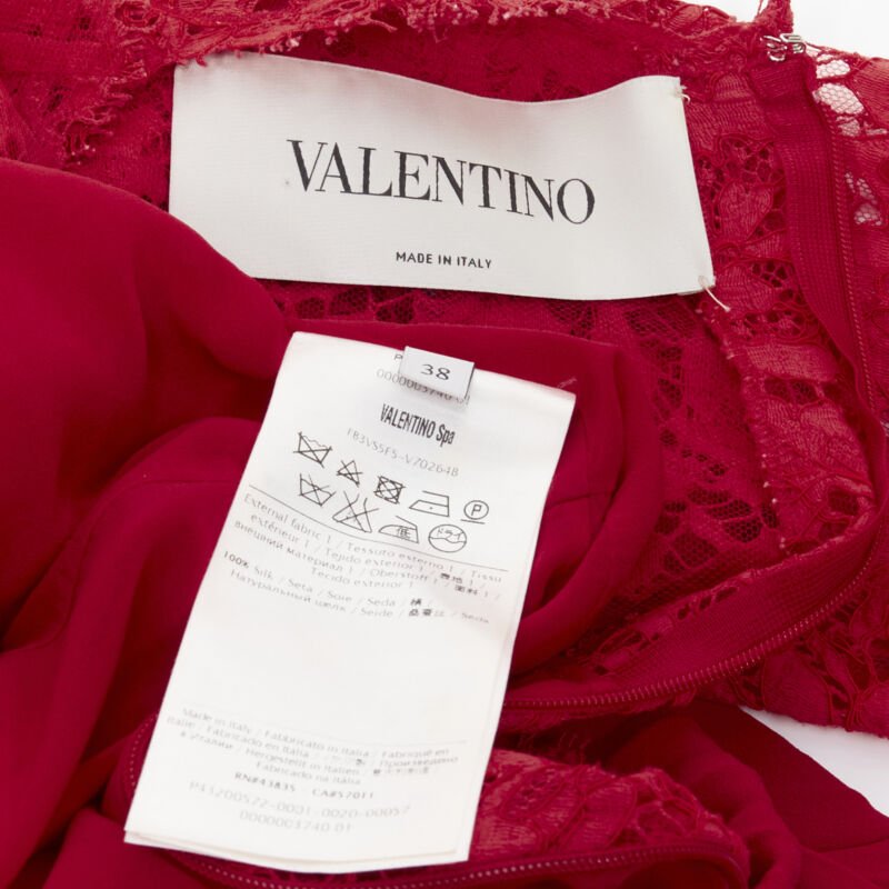 VALENTINO red floral lace knife pleat skirt cocktail dress IT38 XS