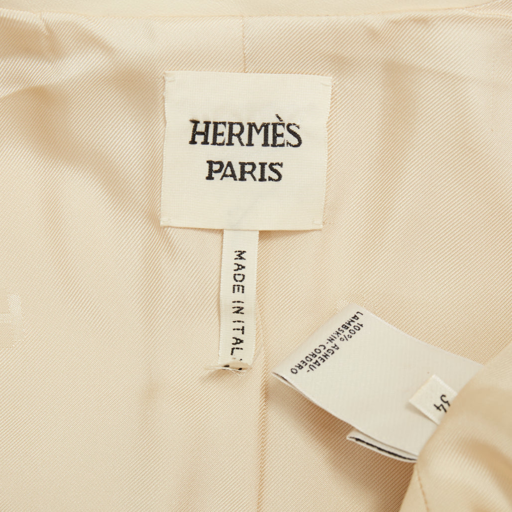 HERMES 2021 Equestrian ivory cream washed lambskin leather fitted jacket FR34 XS