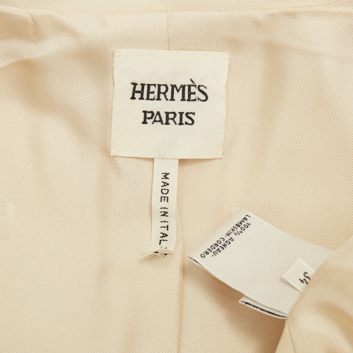 HERMES 2021 Equestrian ivory cream washed lambskin leather fitted jacket FR34 XS