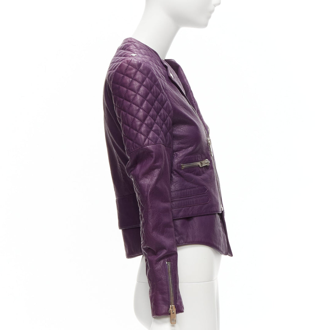 BALENCIAGA Nicolas Ghesquiere 2011 purple lambskin leather biker jacket FR38 M