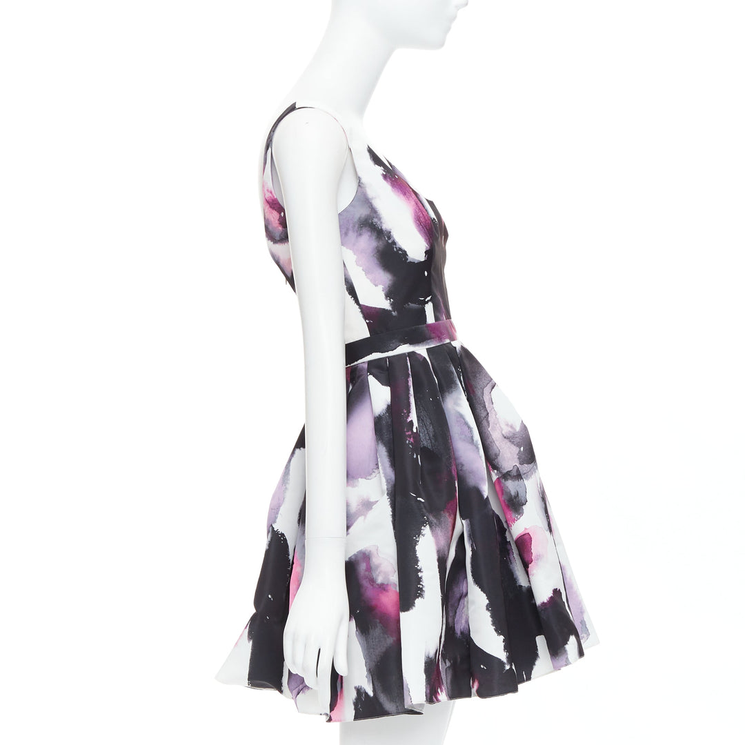 ALEXANDER MCQUEEN 2022 purple watercolor Graffiti flared short dress IT38 XS