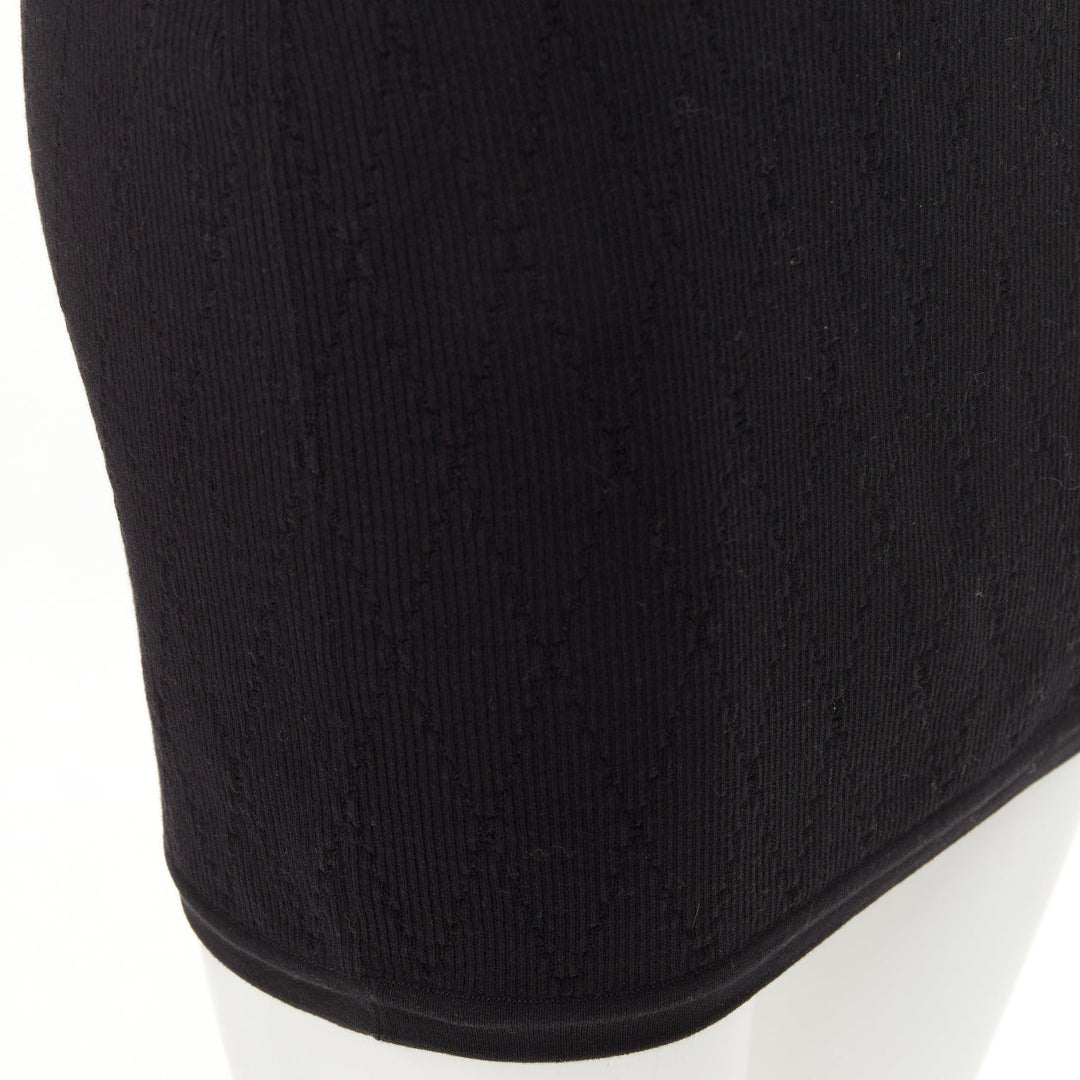 CHANEL black cotton diamond stitch knit cc resin logo button skirt FR34 XS