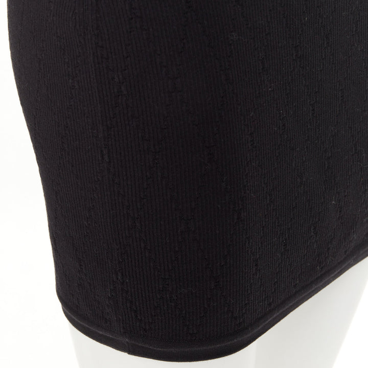CHANEL black cotton diamond stitch knit cc resin logo button skirt FR34 XS