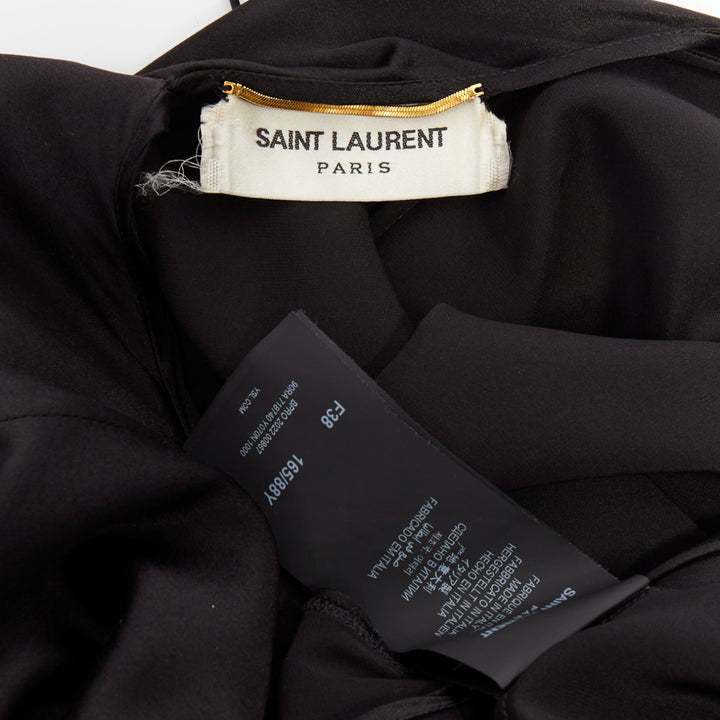 SAINT LAURENT 2022 black 100% silk plunge V neck open back high slit gown FR38 M