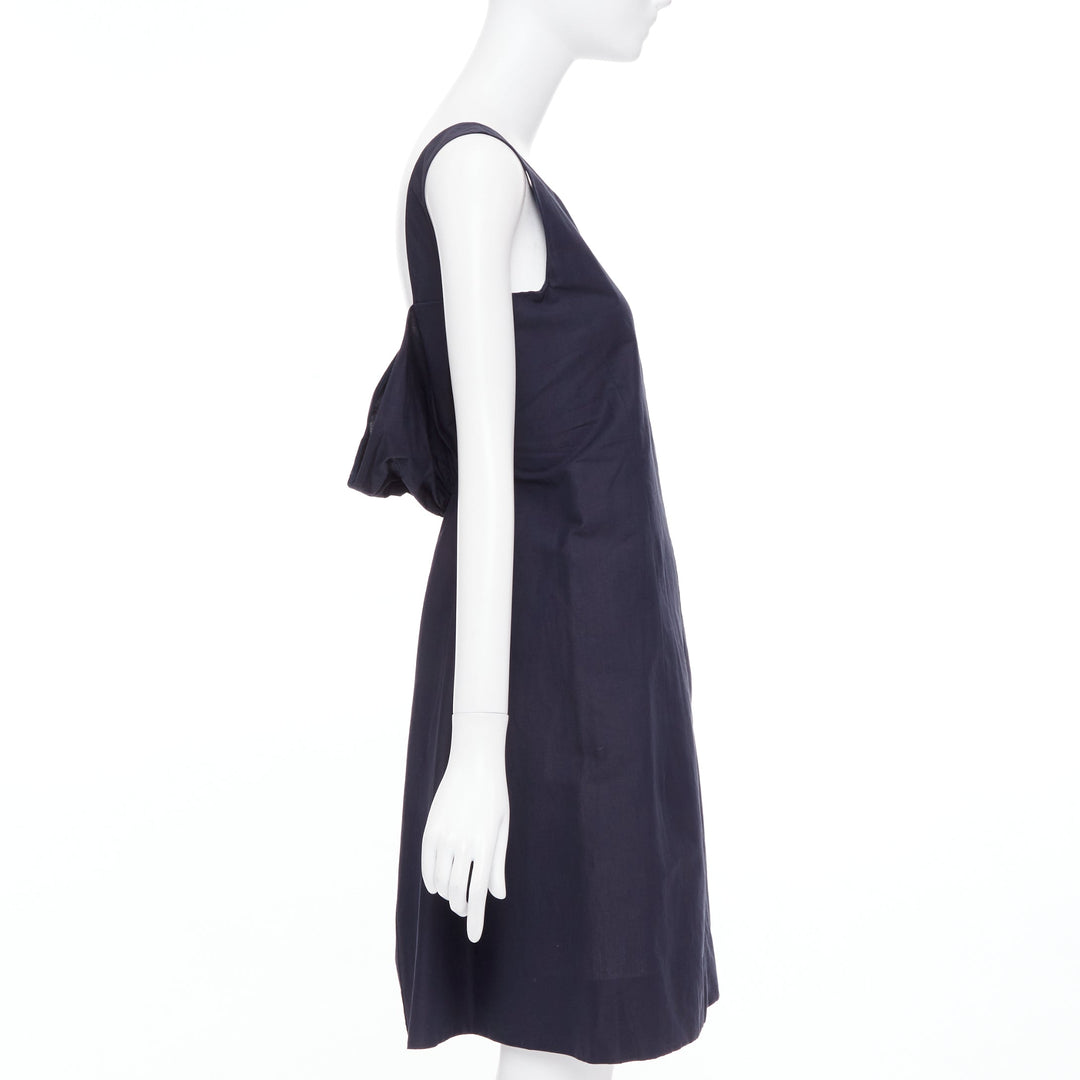 MARNI navy cotton linen blend dipped cowl neck back shift dress IT38 XS