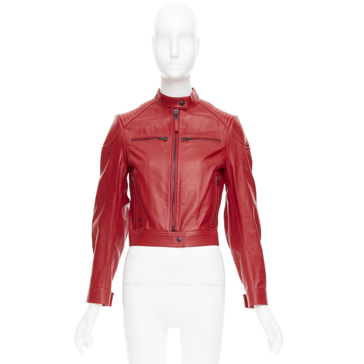 DIOR Royaume d'Amour red leather laser cut moto biker jacket FR34 XS