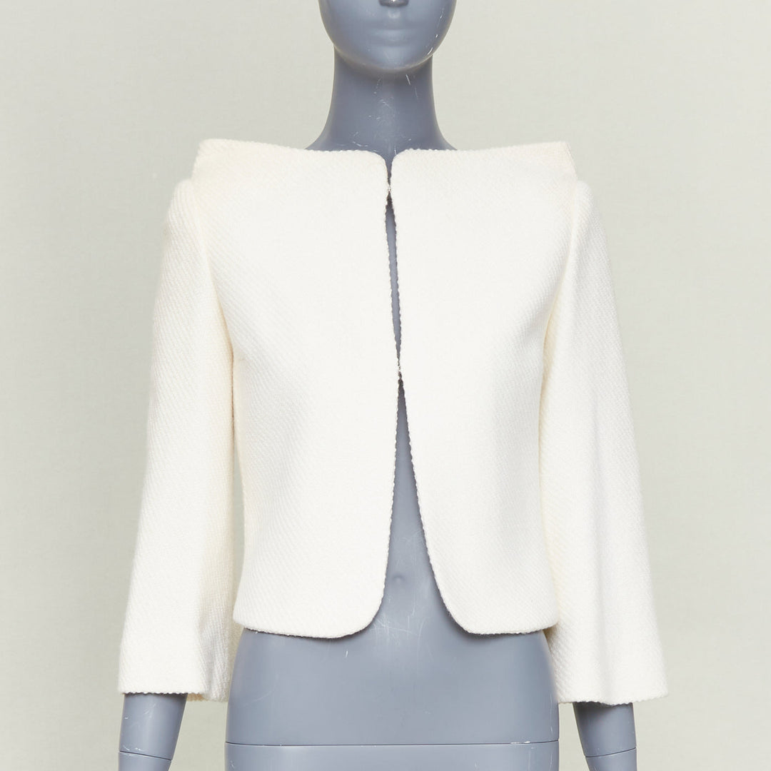 VERONIQUE LEROY 2015 cream textured wool boucle cropped blazer jacket FR36 S