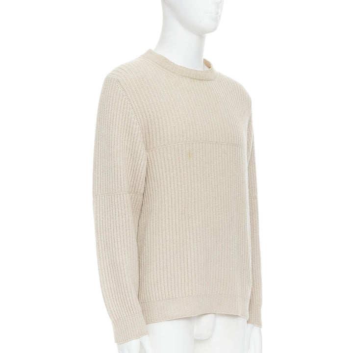 Male mannequin wearing Ermenegildo Zegna Puro Cashmere Beige Cashmere Men Sweater in Size EU48 | Available at JHROP