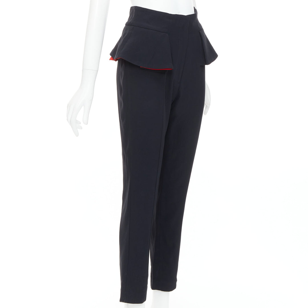ALEXANDER MCQUEEN 2013 black red lined peplum cropped trousers IT40 S