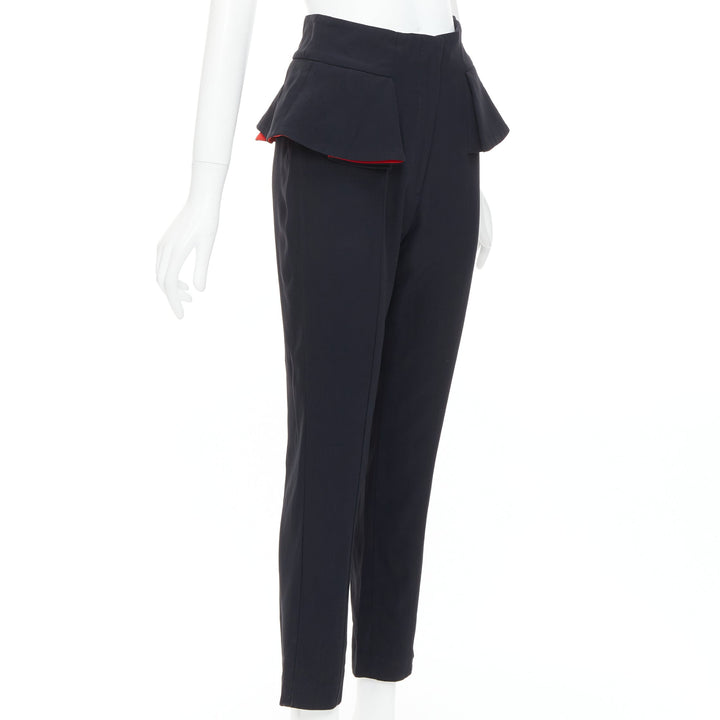 ALEXANDER MCQUEEN 2013 black red lined peplum cropped trousers IT40 S