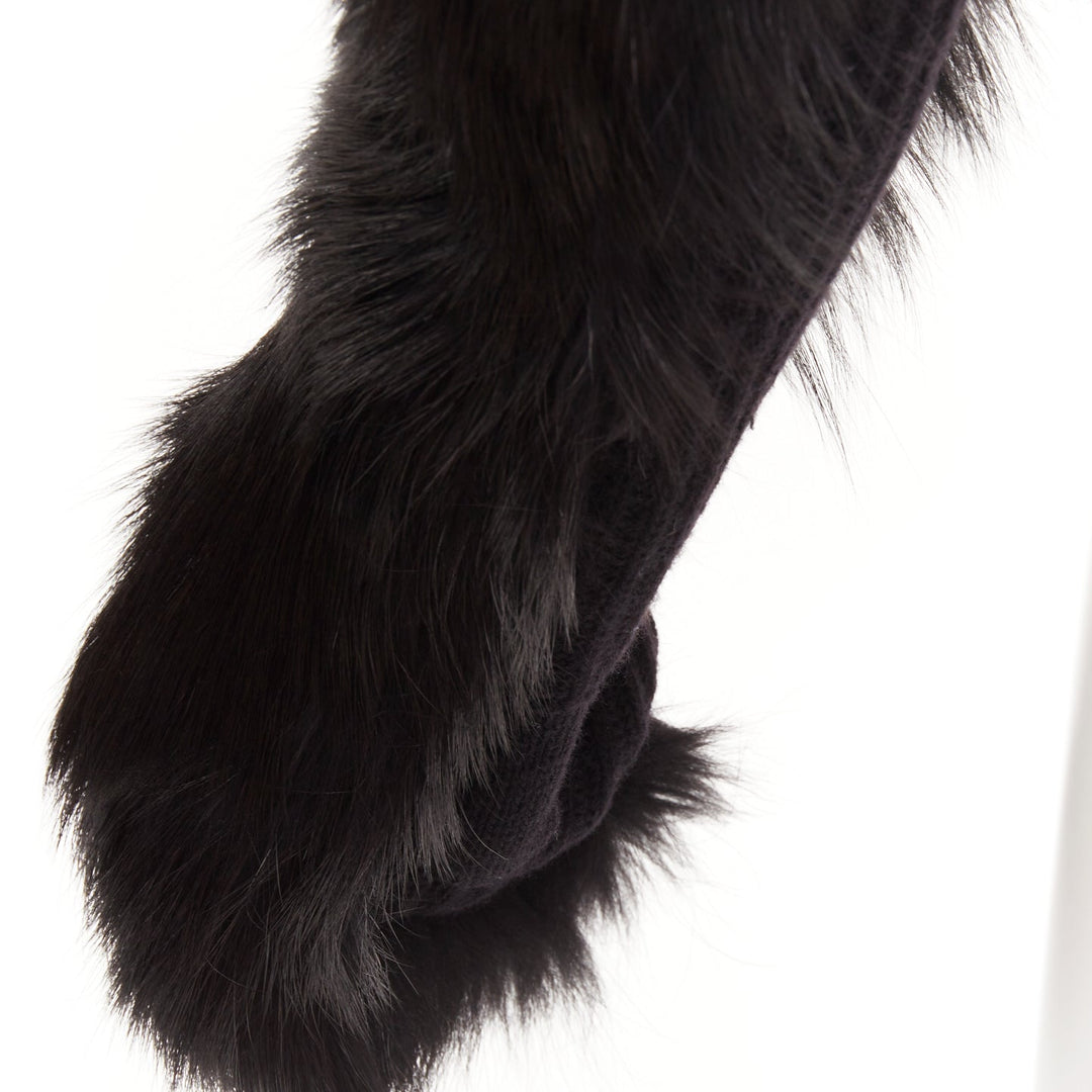 BALENCIAGA black genuine  fur chunky wool ribbed long opera gloves