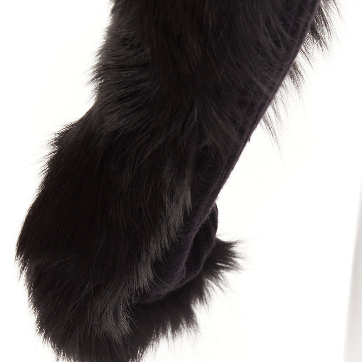 BALENCIAGA black genuine  fur chunky wool ribbed long opera gloves