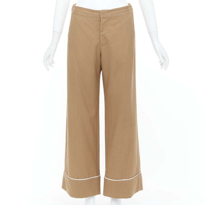 MARNI brown virgin wool white contrast piping relaxed pajama trousers IT38 XS