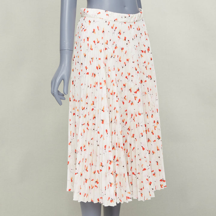 PRADA 2020 100% silk off white allover abstract floral print plisse skirt IT40 S