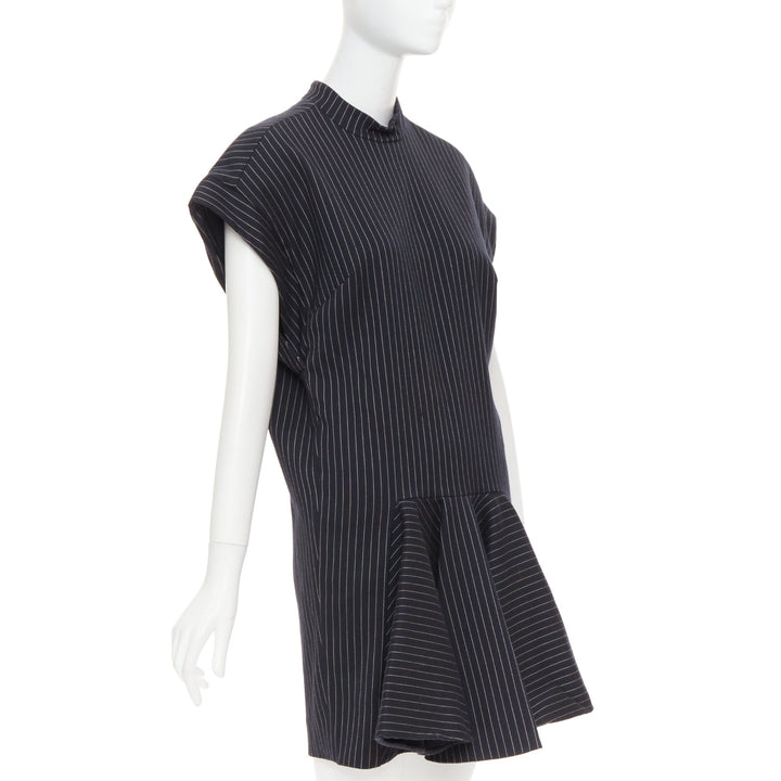 STELLA MCCARTNEY 2013 grey wool blend pinstripe structural pleated dress IT40 S