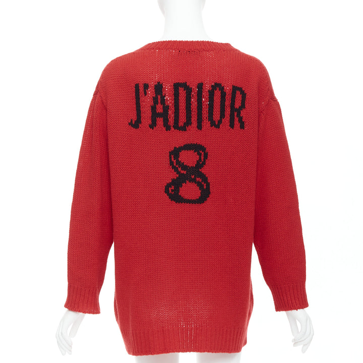 CHRISTIAN DIOR 100% cashmere red black J'Adior 8 oversized sweater FR34 XS