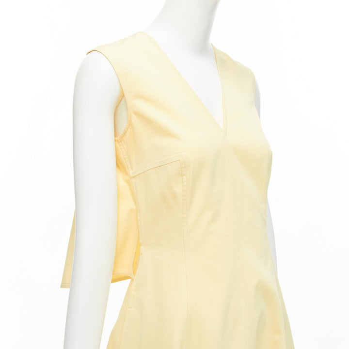 JIL SANDER cream cotton silk cape back cut out V-neck Aline midi dress FR32 XXS