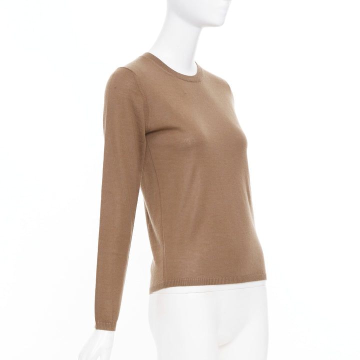 MAX MARA brown lightweight pure cashmere crew neck long sleeve sweater top S