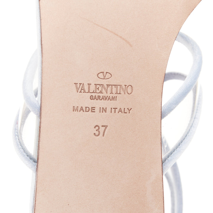 VALENTINO baby blue velvet trim clear PVC strappy flat sandals EU37