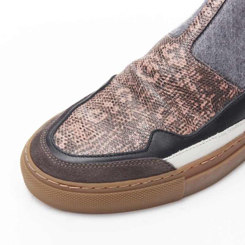 DRIES VAN NOTEN pink black printed leather grey wool high top sneaker EU37