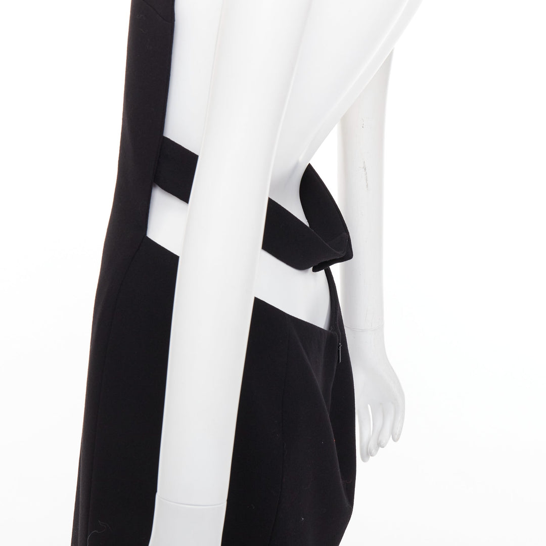 SAINT LAURENT 2022 Runway black plunge neck crystal low back wool dress FR40 L