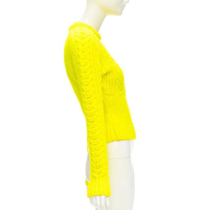 PHILOSOPHY DI LORENZO SERAFINI 100% wool yellow fitted cable knit sweater IT40 S
