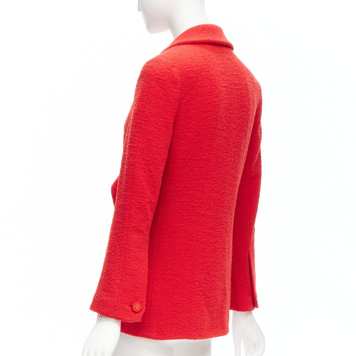 CHANEL 94A Vintage Runway red wool tweed gold CC button jacket FR36 S