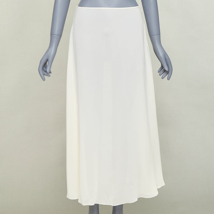 CHRISTIAN DIOR 100% silk ivory semi sheer  A-line slip lining midi skirt FR38 M