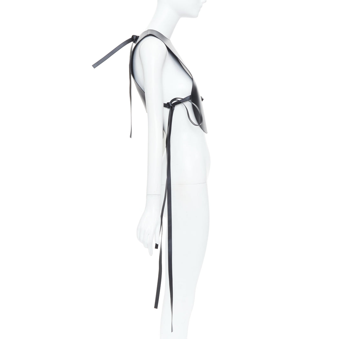 LOEWE 2020 Runway black calfskin leather side tie tabard plastron vest