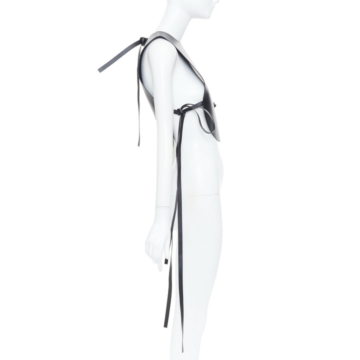 LOEWE 2020 Runway black calfskin leather side tie tabard plastron vest