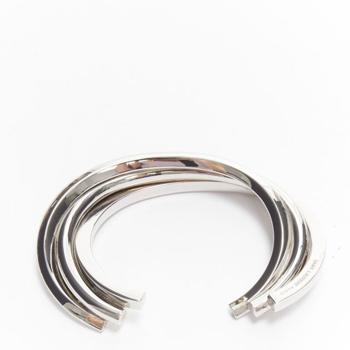 SAINT LAURENT Hedi Slimane silver brass architectural triple twist cuff bracelet