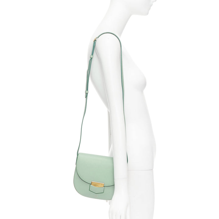 CELINE Trotteur mint green grained leather gold hardware small crossbody bag