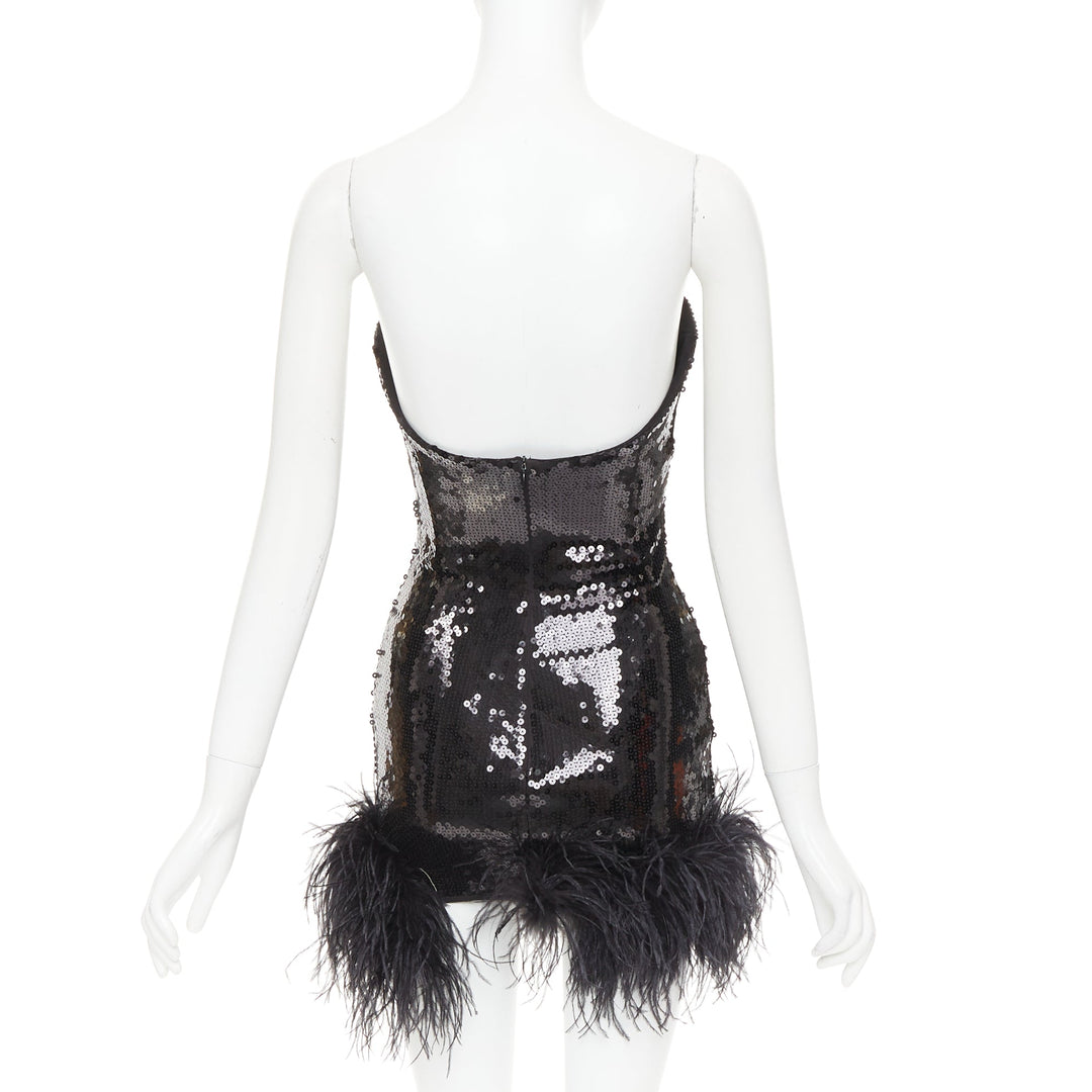 ALEXANDRE VAUTHIER SS2022 Runway black sequin pailette feather hem mini dress