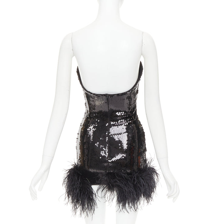 ALEXANDRE VAUTHIER SS2022 Runway black sequin pailette feather hem mini dress
