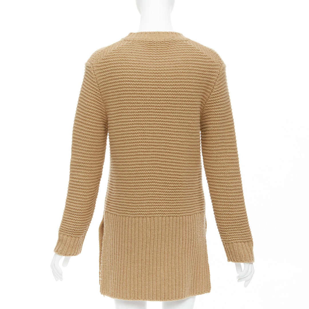 MARNI 100% virgin wool camel brown contrasting ribbed knit slit sweater IT38 XS