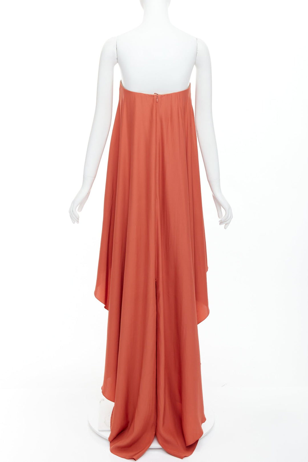 LANVIN 2015 100% silk burnt orange strapless tiered column maxi gown FR36 S