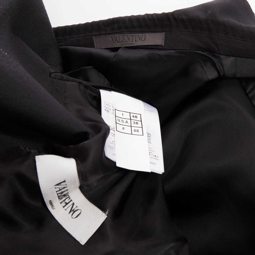 VALENTINO black 100% silk satin trim peak label full canvas tuxedo blazer IT48 M