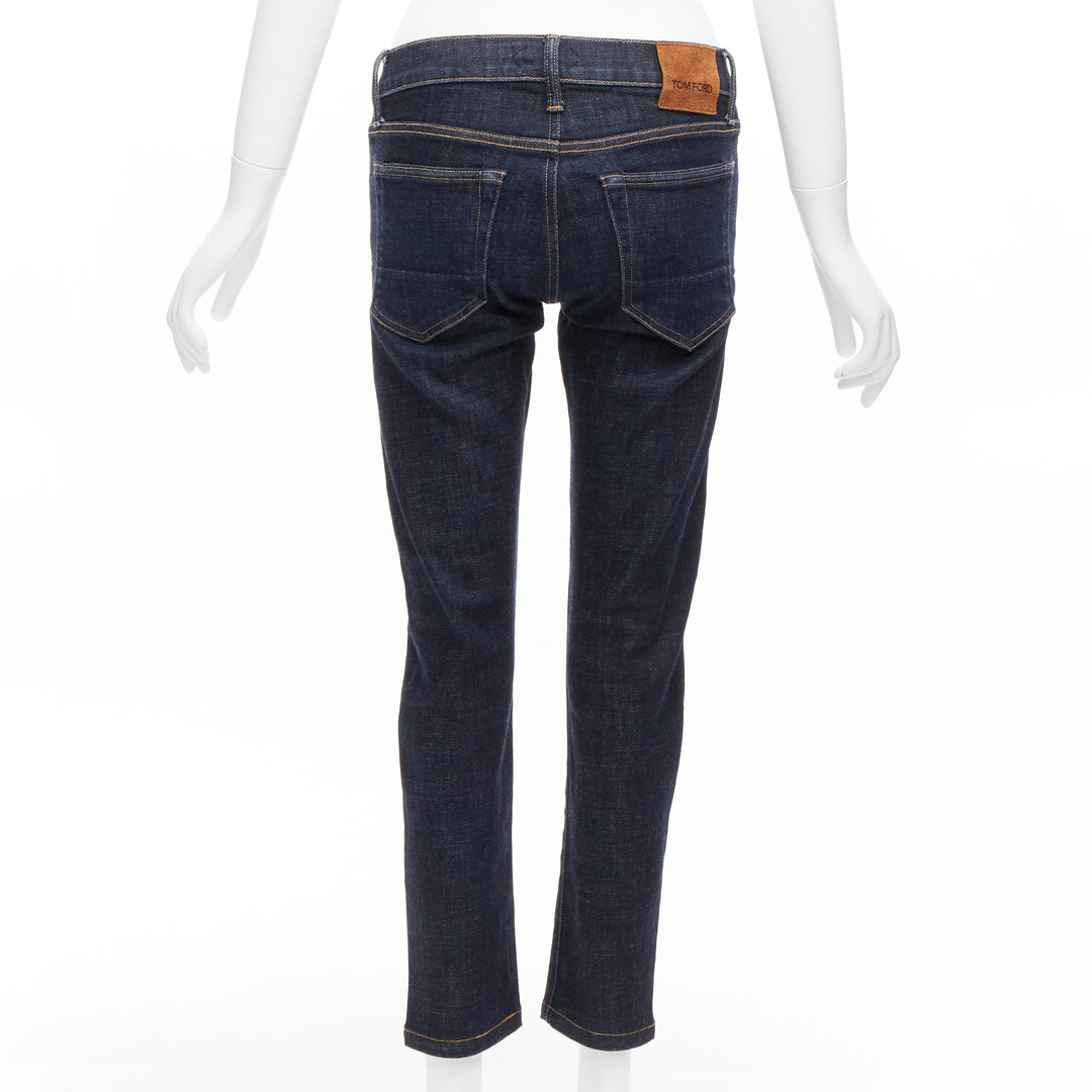 Female mannequin wearing Tom Ford by Tom Ford Blue Cotton Women Pants in Size  28 | Available at JHROP