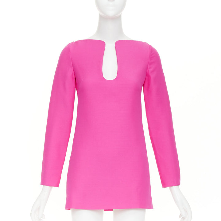 VALENTINO 2022 pp pink virgin wool silk wired scoop neckline shift dress IT36 XS